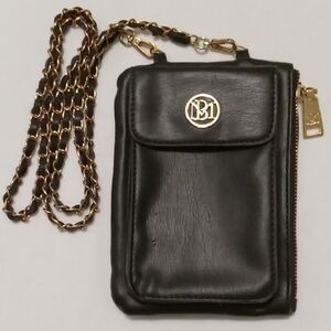 Badgley Mischka Black Leather Crossbody Bag with Gold Chain